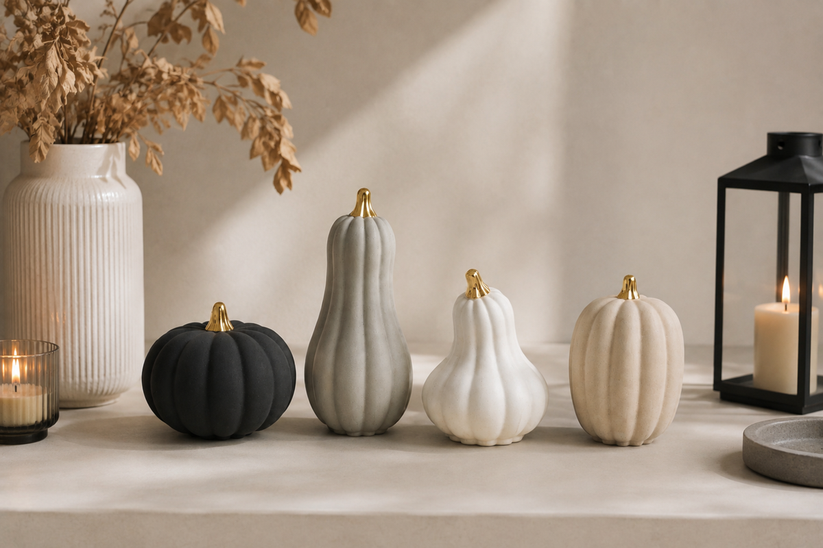 Citrouilles décoratives en béton • À l’unité ou coffret de 4 • Décoration d’automne