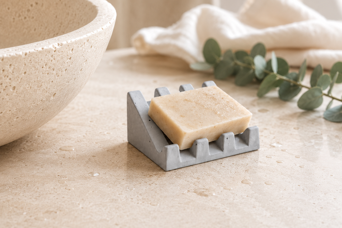 Porte-savon STRATA en béton minéral – Porte-savon design fait main pour savon solide