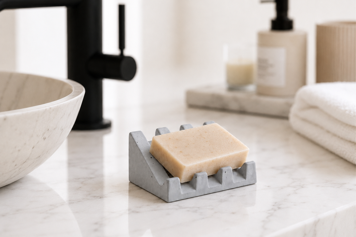 Porte-savon STRATA en béton minéral – Porte-savon design fait main pour savon solide